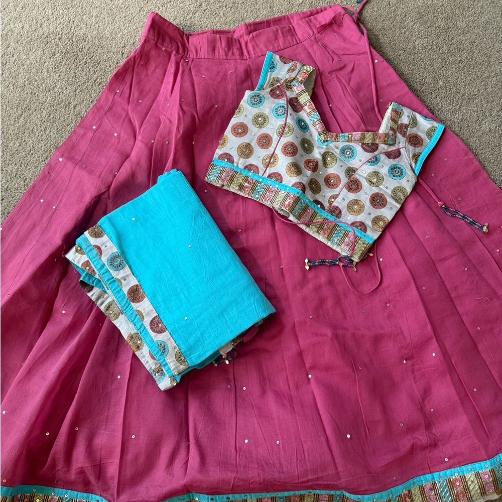 Pink and Blue girls lengha set